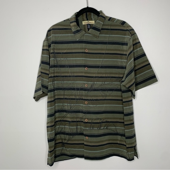 Tommy Bahama green stripe Hawaiian short sleeve button up silk shirt - Picture 1 of 8